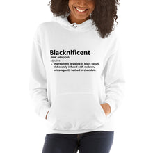 Load image into Gallery viewer, Blacknificent Unisex Hoodie w. black writing